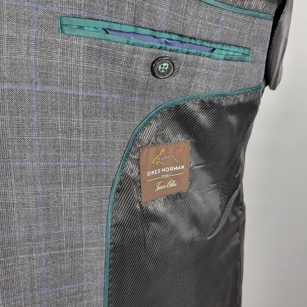 Greg Norman Tasso Elba Men's Sport Coat Blazer Two Button Gray Plaid Wool 44R - Picture 13 of 14